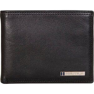 Nautica Men's Bifold Leather Wallet Enameled Logo RFID Blocking ID Window Card